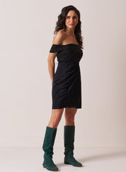 womens short black drape dress