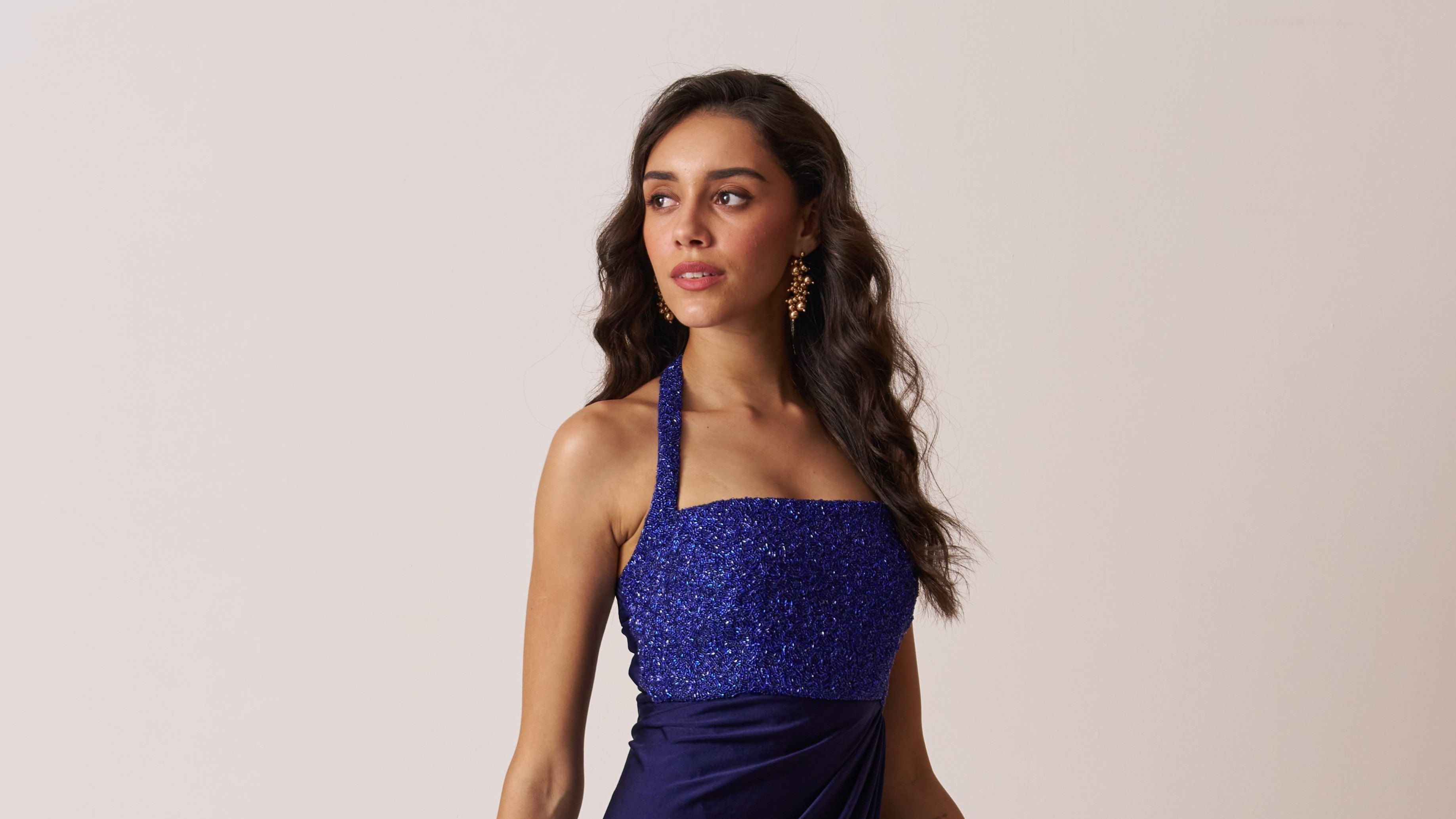 blue short drape dress