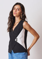 black and white wrap look waistcoat
