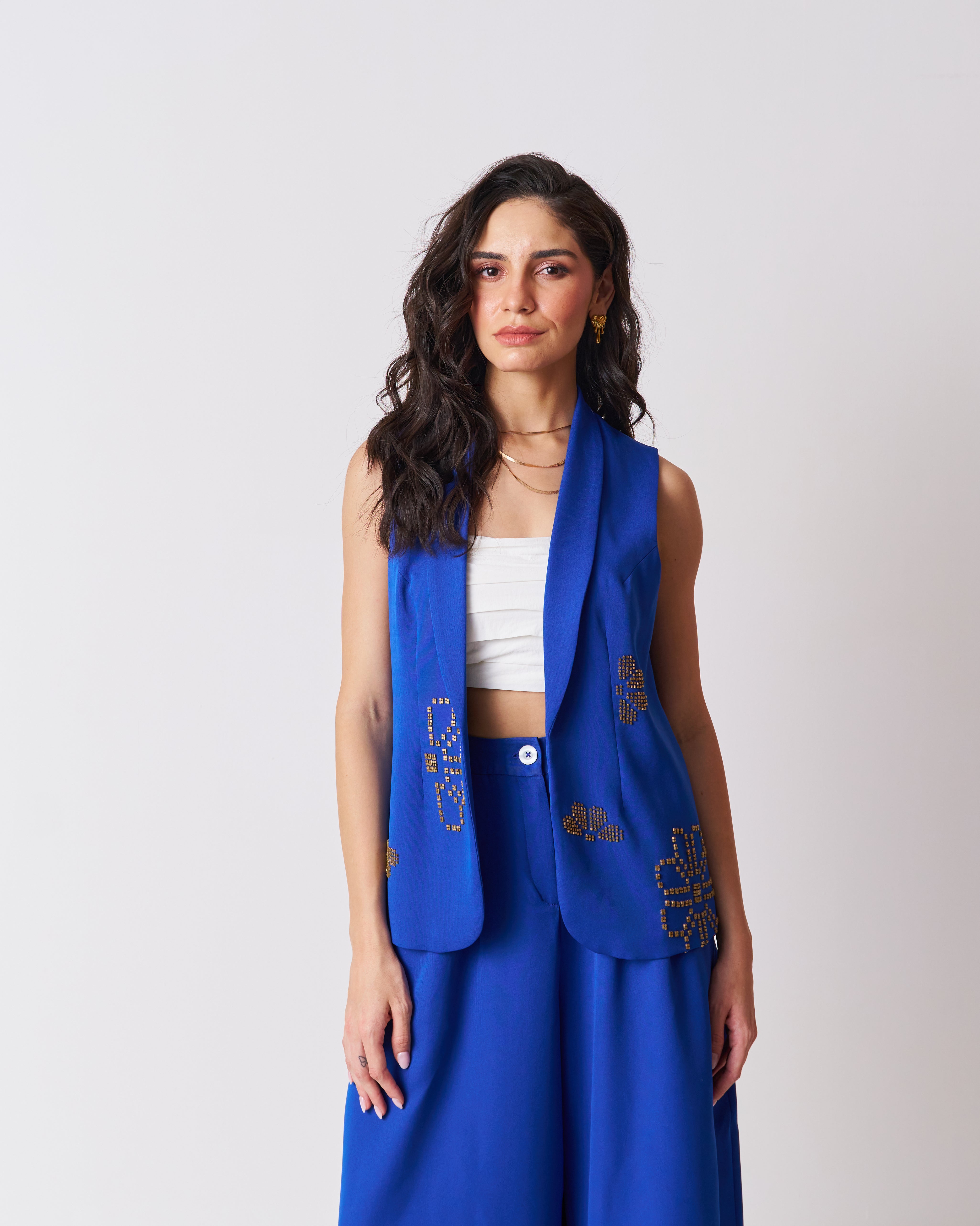womens hand embellished blue blazer