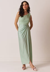 womens one shoulder drape dress in mint color