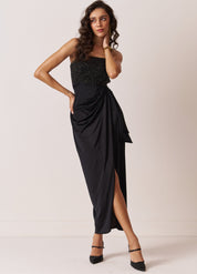 womens evening drape dress with shimmer