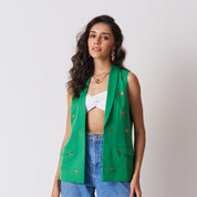 womens green blazer with hand embellishment 
