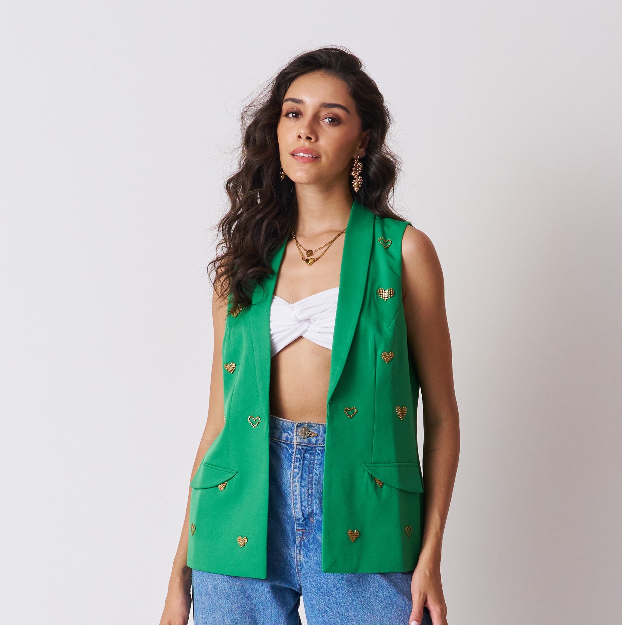 womens green blazer with hand embellishment 