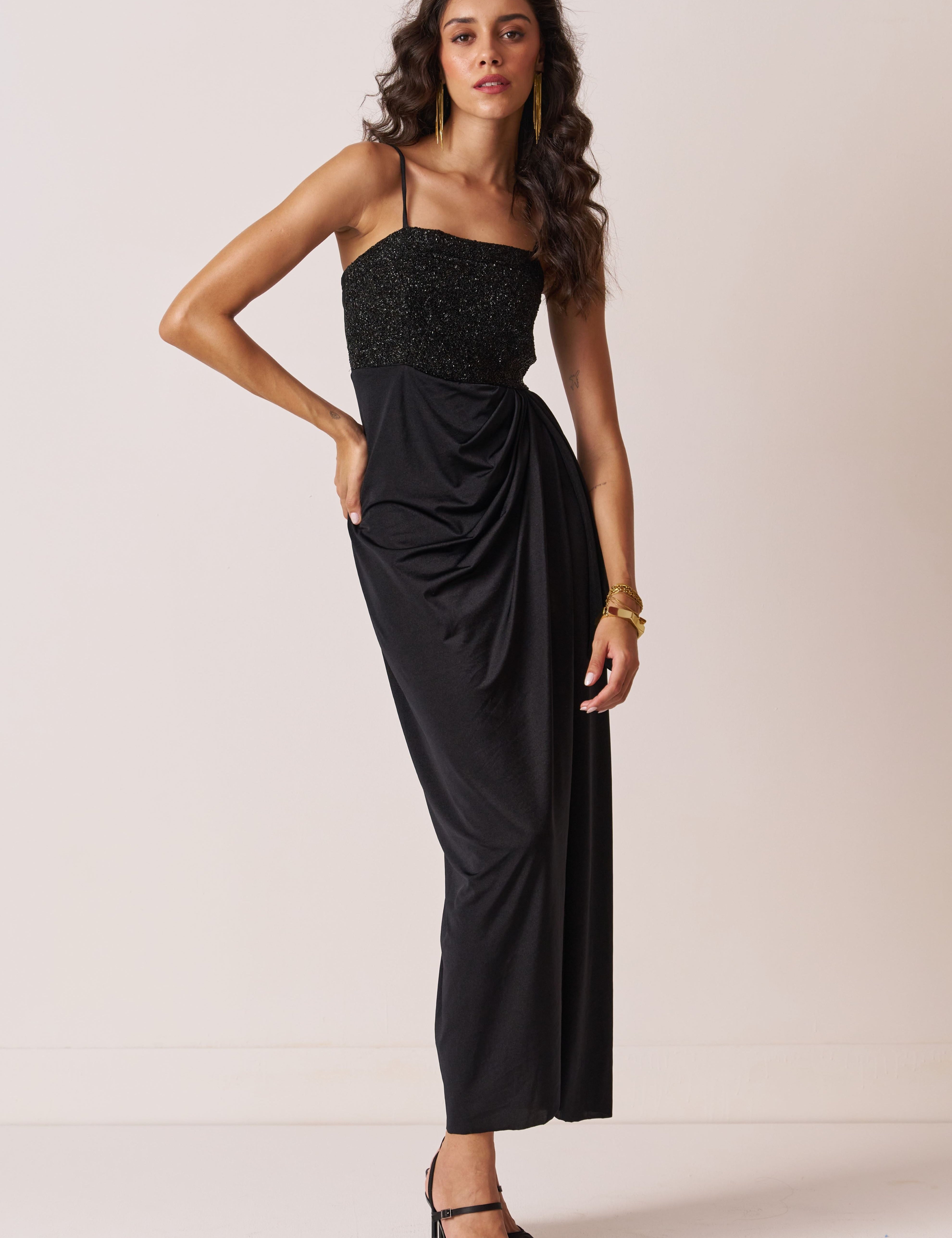 womens strappy drape party dress in black