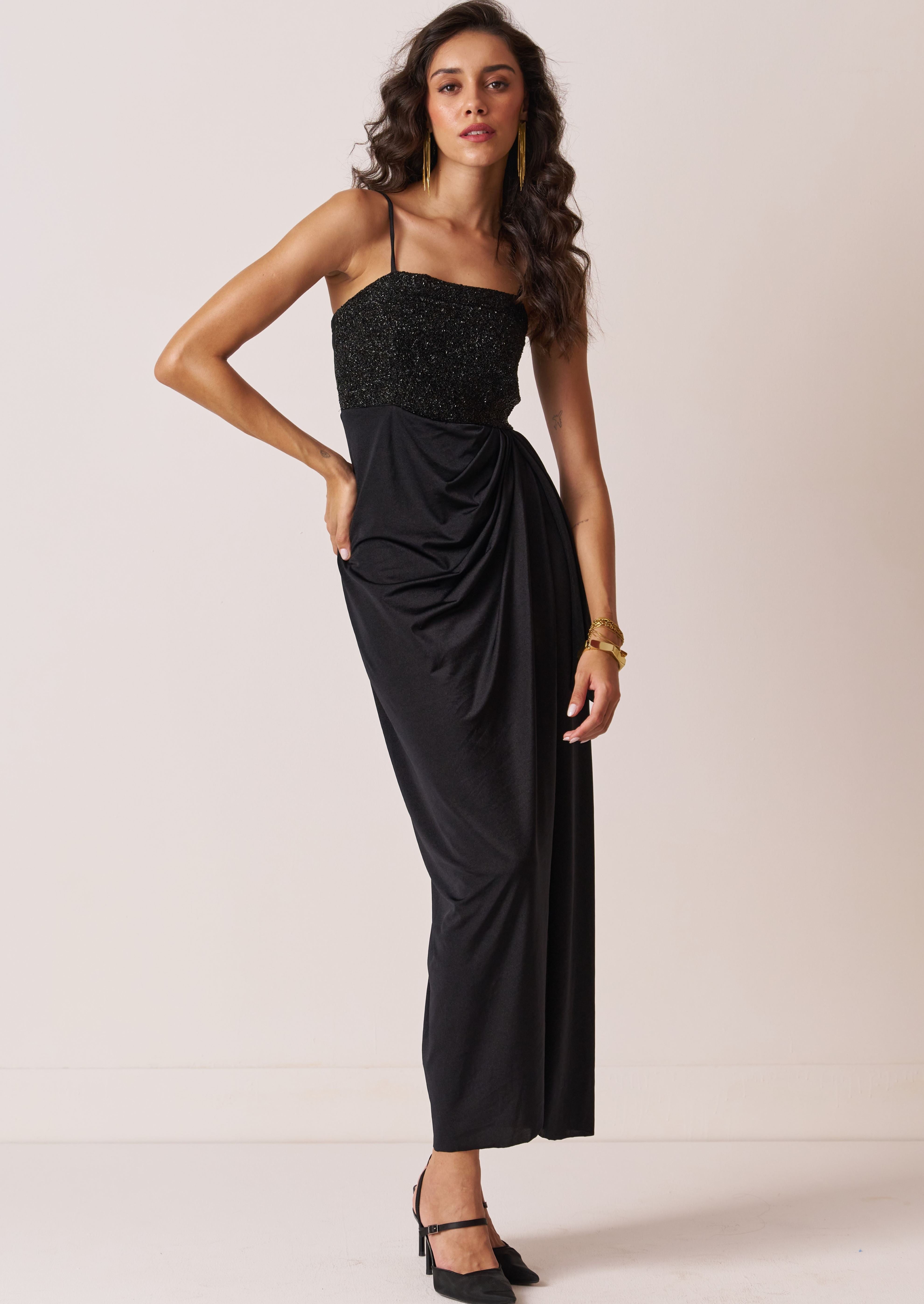womens strappy drape party dress in black