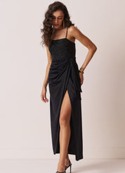 womens shimmery black drape dress